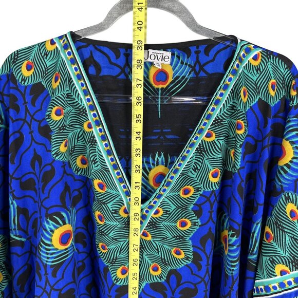 Jovie One Size Peacock Floral Kaftan Long Dress Pockets Vibrant Multicolor Boho - Picture 10 of 14